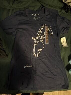 Ariat Navy V-Neck Tee with Antelope Line Art